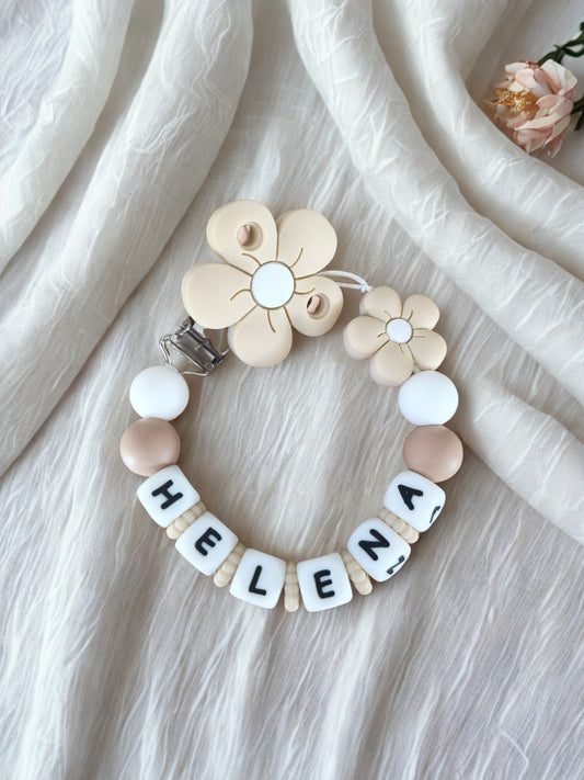 Attache tétine fleur personnalisée